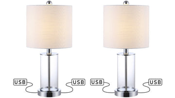 Abner 21" Glass Modern Contemporary USB Charging LED Table Lamp - JONATHAN Y